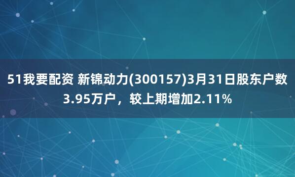 51我要配资 新锦动力(300157)3月31日股东户数3.95万户，较上期增加2.11%