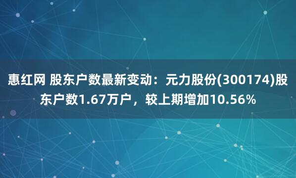 惠红网 股东户数最新变动：元力股份(300174)股东户数1.67万户，较上期增加10.56%