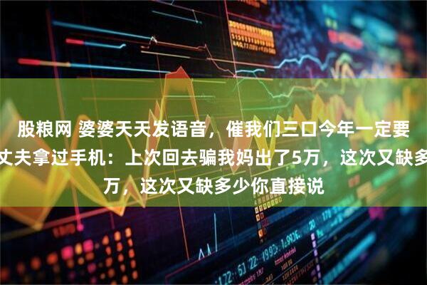 股粮网 婆婆天天发语音，催我们三口今年一定要回家过年，丈夫拿过手机：上次回去骗我妈出了5万，这次又缺多少你直接说